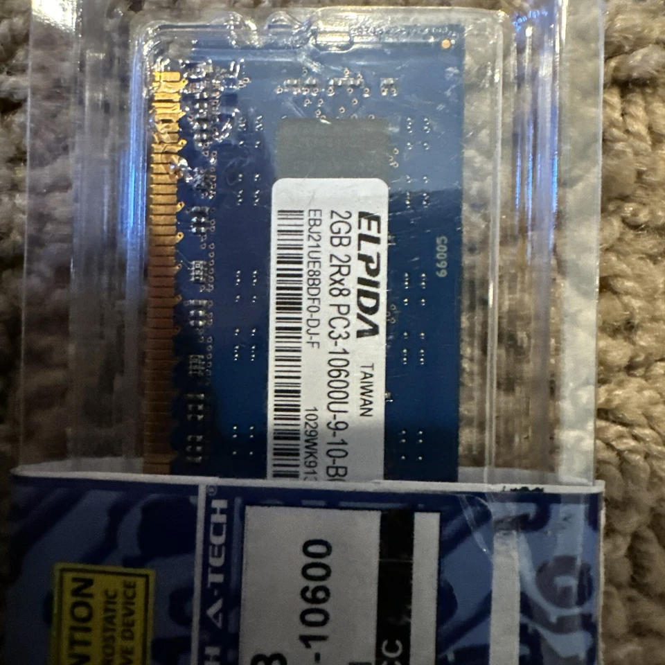 Elpida 2GB Memory RAM 2Rx8 PC3-10600U-9-10-B0 EBJ21UE8BDF0-DJ-F (5 SIMM MODULES) - Image 3 of 4