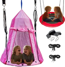 40" Hanging Tent Saucer Swing - 2 in 1 Kids Detachable Hanging Chair Swing Tent