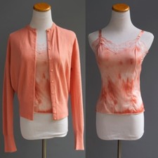 VTG Artisan UpCycle Tie Dye Sweater Twin Set Peach Sweater Lace Slip Cami Top XS