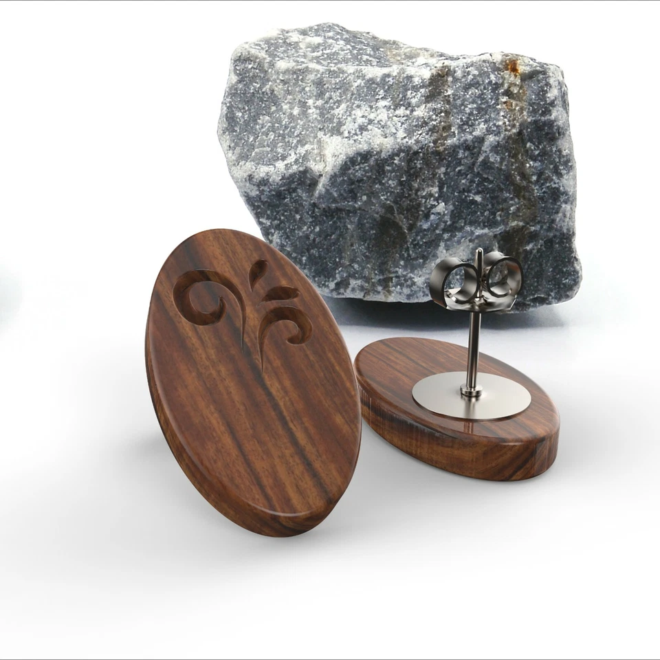 Pendientes de madera - Pendientes de mujer - Pendientes unisex - Pendientes de hombre - Tachuela de madera ea Foto 4 de 4