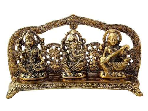 Handmade Decorative Murti Laxmi Ganesh Saraswati Ji Temple Brass Idol Decor 5 in - Picture 1 of 3