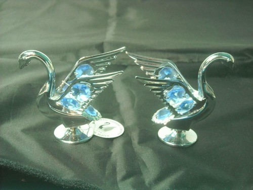 2x CISNES CROMADOS cada uno con 5x STRASS Cristales de Zafiro Mascota EE. UU. con Etiqueta - Imagen 3 de 6