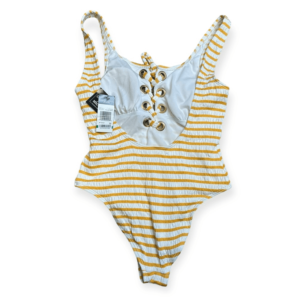 California Waves Women's Yellow White Textured Grommet OnePiece