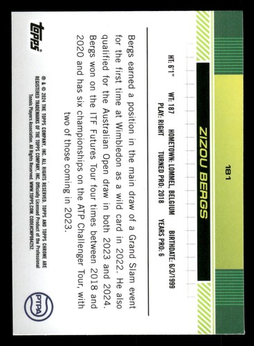 2024 Topps Chrome Tennis ZIZOU BERGS PRISM REFRACTOR #181 - Picture 2 of 2