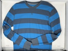 Ocean Pacific Op Winter Sweater Sweatshirt Long Sleeve Blue Gray Stripes Vintage