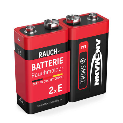 ANSMANN Rauchmelder Brandmelder 9V Block Batterie   E-Block Alkaline (2 Stück)
