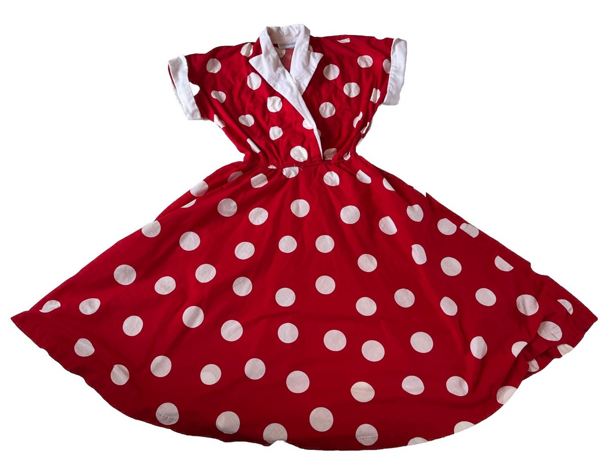 Vintage Periwinkle Dress Polka Dot Red Full Skirt Mod Swing 50s Style USA
