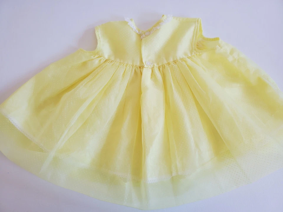 VTG 70s YELLOW FLOCKED SWISS DOT SLEEVELESS DRESS SZ 18-24 MO Easter Spring LACE - Image 4 of 4