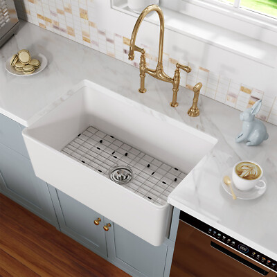 30''x18'' Kitchen Sink Farmhouse Apron Sink Kitchen Sink Ceramic Single Bowl