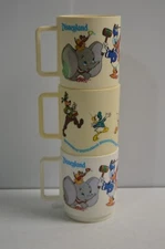 3 Vintage DISNEYLAND Deka Plastic Cup Mickey Mouse Club Dumbo Pluto Goofy Minnie