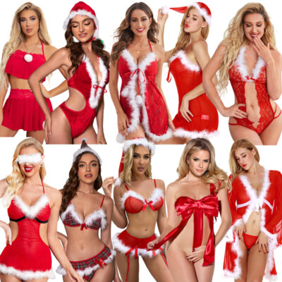 Women Sexy Lingerie Valentine Underwear Santa Babydoll Sleepwear Costume US FAST