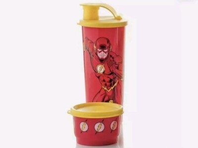 Tupperware DC Flip Top Tumbler 16oz with Matching Snack Cup Flash New