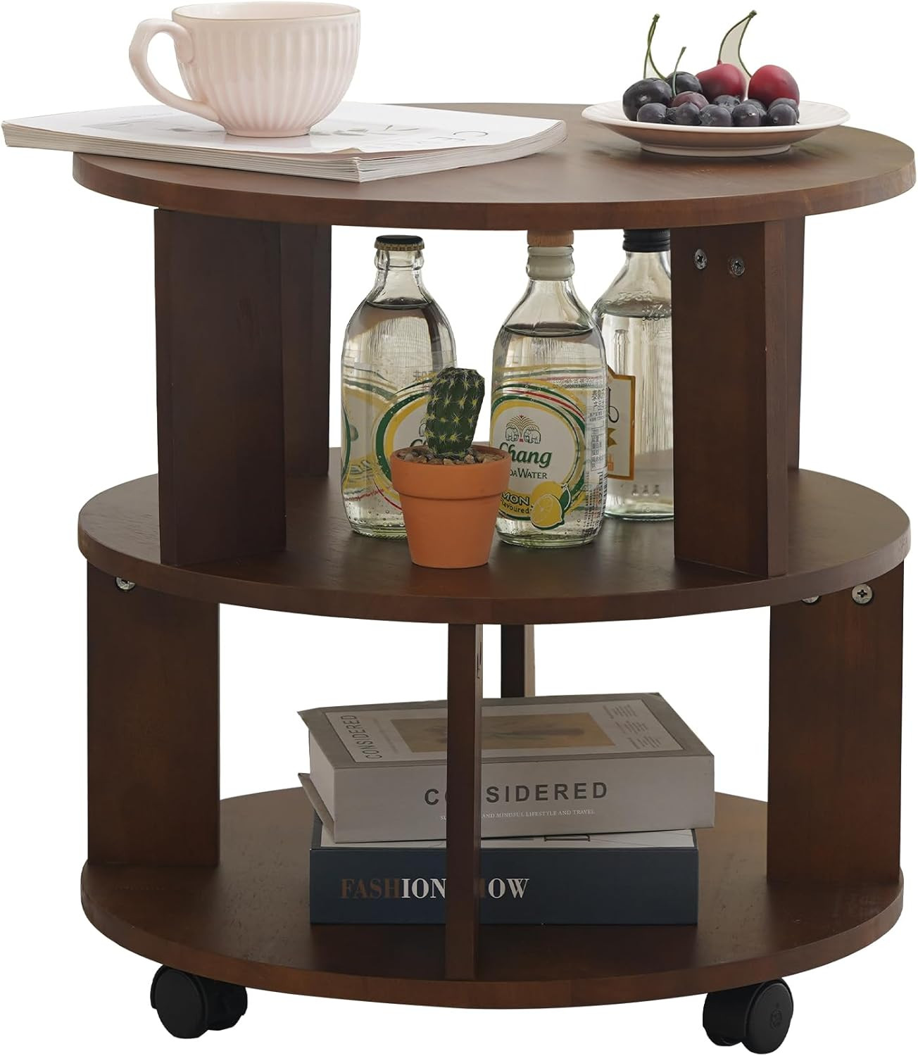 Solid Wood Side Table, Coffee Table with Wheels, Bedroom Mid Century Modern Nigh