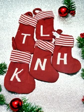 Monogram Mini Christmas Stocking 7" Red With White Inital NEW Choose Your Letter