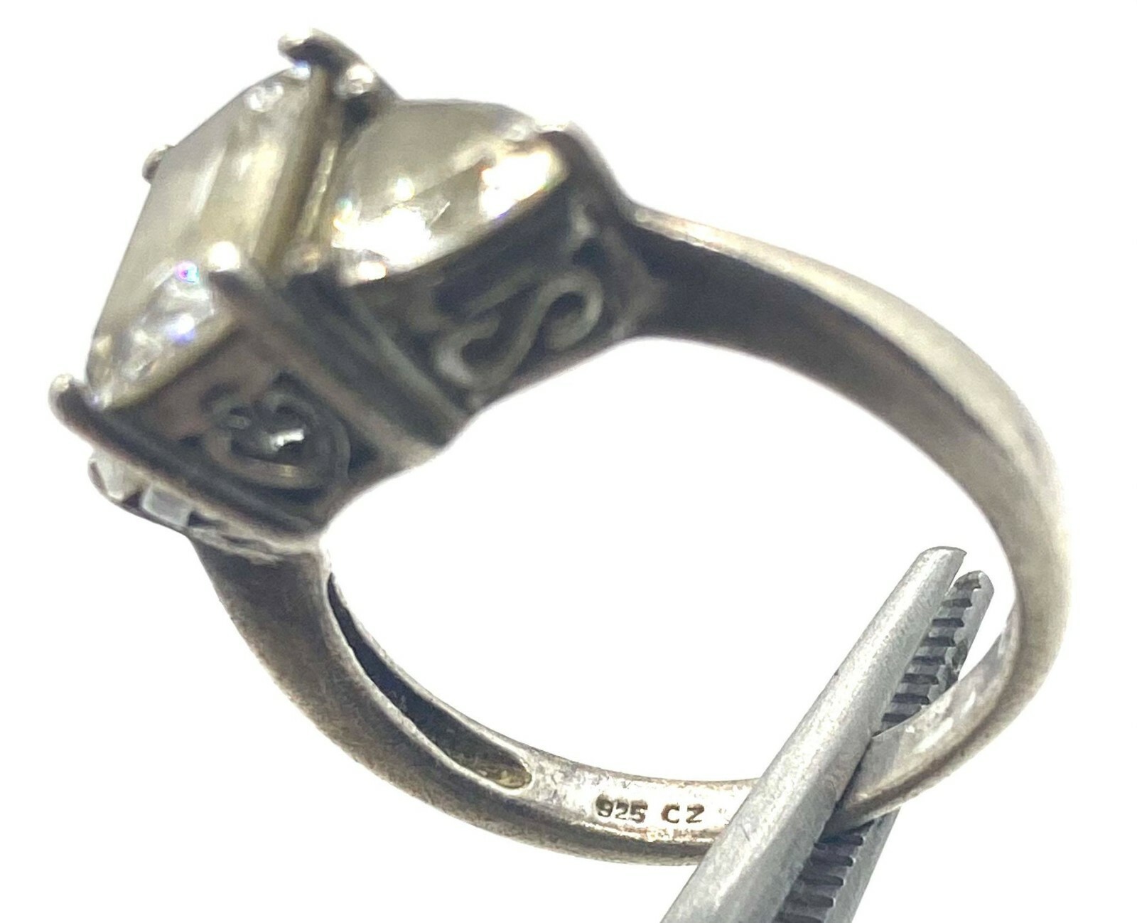 Classic Simple CZ White Silver Statement Ring Siz… - image 6