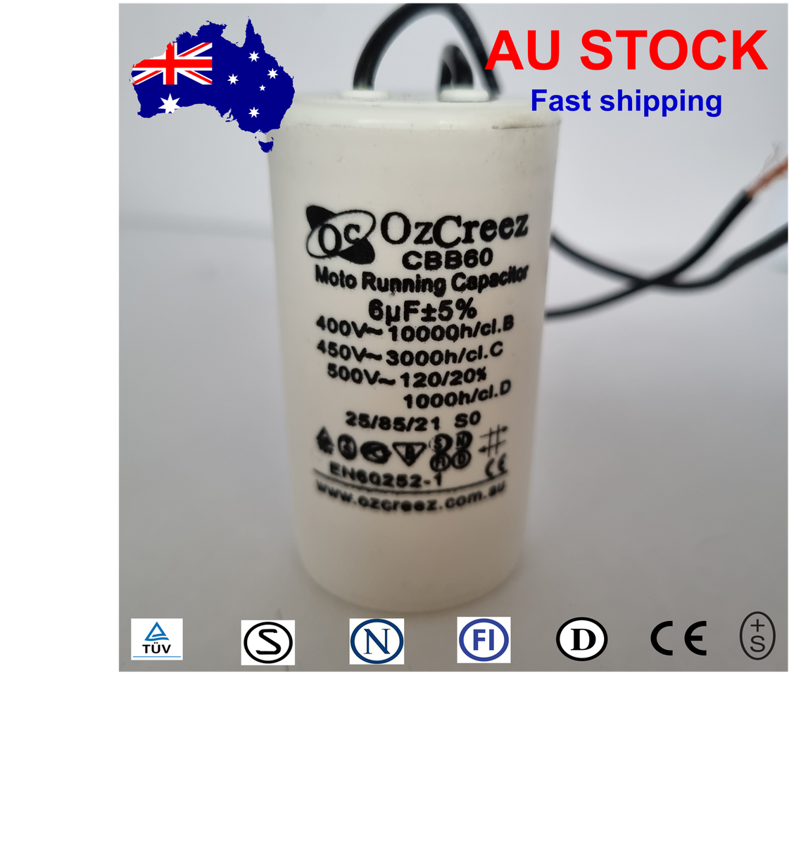 SF CBB60 Motor Run Capacitor - 25µF, 450V, 50/60Hz (2 Wire) - AU Stock