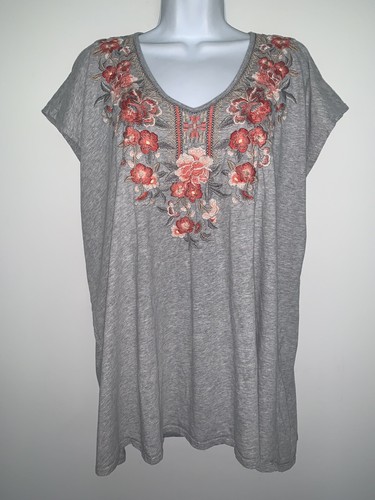 XXL Embroidered Tee T Shirt Cap Sleeve 