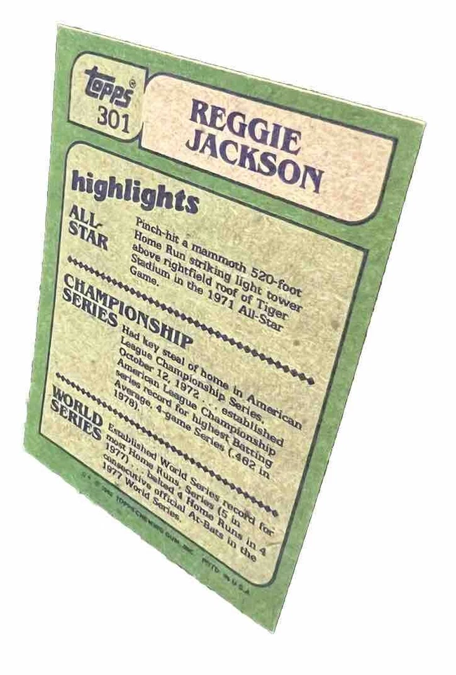 1982 Topps - In Action #301 Reggie Jackson Original Owner Pristine Card - Image 4 of 4