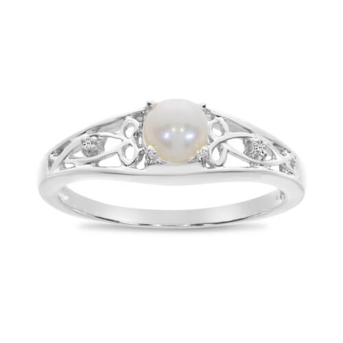 14k White Gold Freshwater Cultured Pearl And Diamond Ring (Size 9.5) - Afbeelding 1 van 6