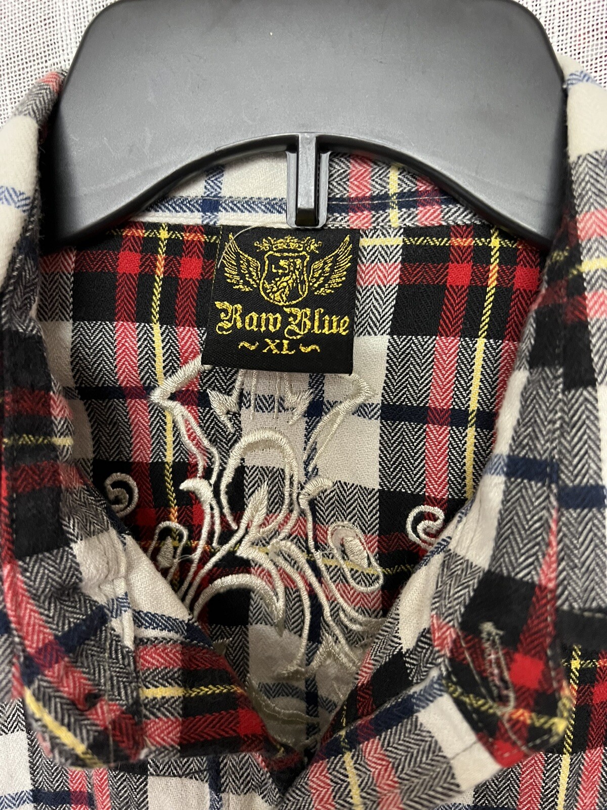 Camicia uomo blu fila manica lunga rossa a quadri taglia XL ricamata disegno croce