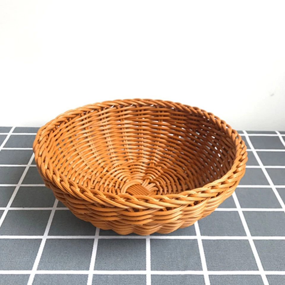 Cesta de pan trenzada redonda mesa tejida frutas verduras bandeja para servir cesta Foto 4 de 4