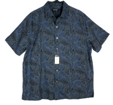 NWT  Cremieux Men's Blue Paisley Button-down Short Sleeve Shirt Size L