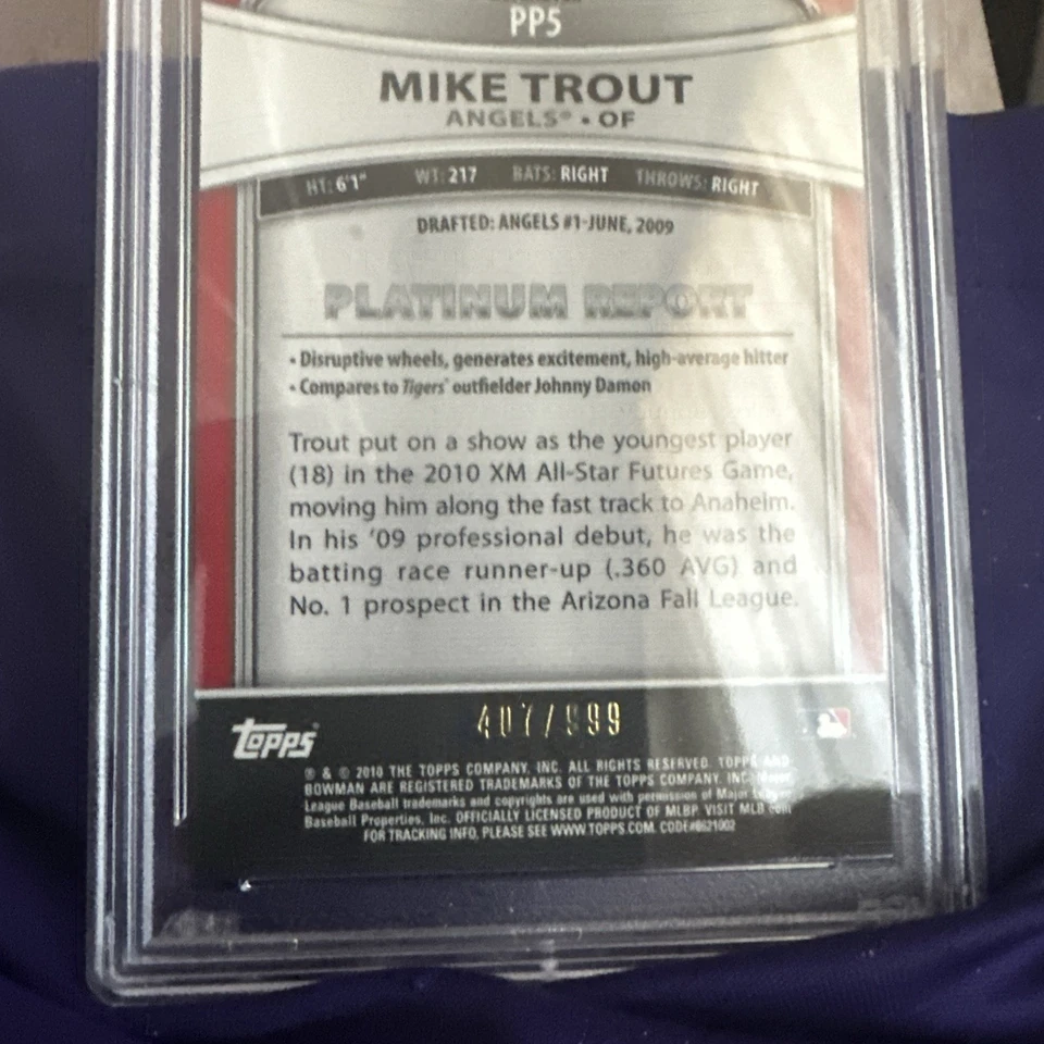Bowman Platinum 2010 - Prospects Mike Trout #PP5 PSA 8 refractor/999 (RC) Foto 3 de 3