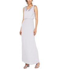 Adrianna Papell Womens Solid Gown Blouson Dress, silver, 18