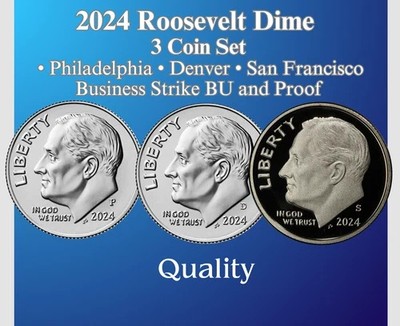 2024 P D S Roosevelt Dime 3 Coin Set New BU And Proof Free Shipping