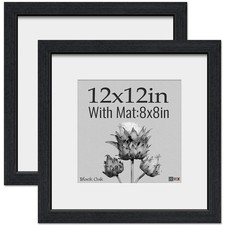 VCK 12x12 Picture Frame 2-PK, Black Oak Wood, HD Glass, Displays 8x8 w/Mat