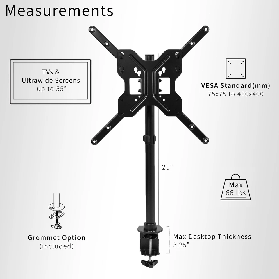 VIVO Ultra Wide Screen TV Desk Mount up to 55" Full Motion Television Stand - Image 3 of 4