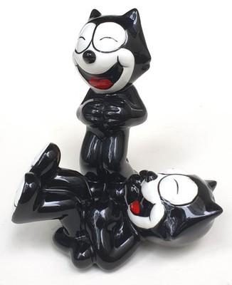 Felix the Cat Salz- & Pfefferstreuer Keramik glasiert H 13 cm Clay Art 1997 Top!
