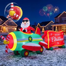11FT Animated Christmas Inflatable Santa Claus Red and Green Plane