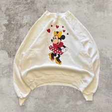 Vintage 80s Minnie Mouse Hearts Sweatshirt White Disney Pullover Large