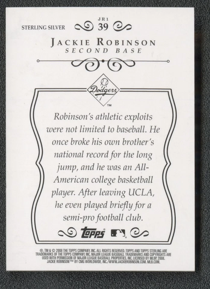 2008 Topps Sterling Baseball Jackie Robinson Sterling Silver 1/1 - Image 2 of 2