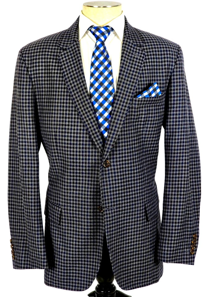 Tasso Elba Wool & Cotton Sport Coat Winter Flannel Gray Gingham Check XL 46-48 - Image 3 of 4