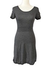 Uniqlo Womens Small Gray 100% Wool Sweater Dress Short Sleeve Fit & Flare