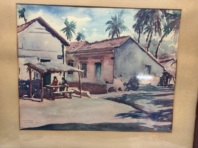 stanford stevens watercolor print mexico village cfca inc