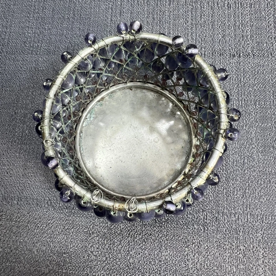 Pottery Barn Votive Tea Light Candle Purple Beaded - Image 3 of 4