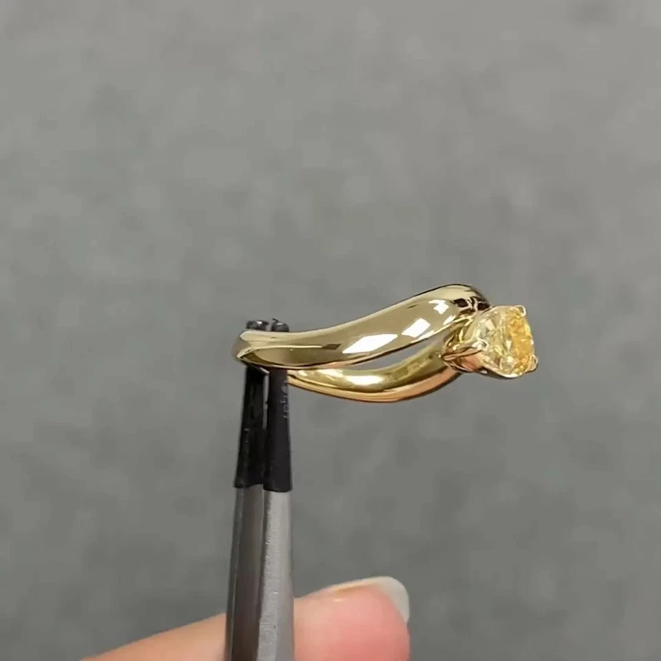 Pear Cut Fancy Vivid Yellow Lab Grown/CVD Ring Teardrop Solid 14k White Gold - image 4 of 4