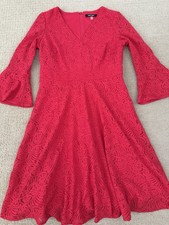Nine West Red Laced Lined V Neck Dress, Size 4