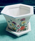 4” Floral Footed Hexagon Planter & Under Tray Plant/Bonsai/Succulent Vintage — photo 9