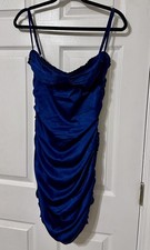 NWT Fashion Nova All Ruched Like A Lady Satin Midi Dress Navy Medium