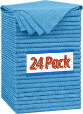 Microfiber Cleaning Cloth, Shop Towels Bulk, 24 Pack Blue Microfiber Towels for