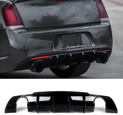 Gloss Black Rear Bumper Lip Diffuser PP 4 Shark Fin Fits For 15-23 Chrysler 300