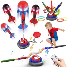 Spider 3-in-1 Rocket Launcher for Kids 3-10, Ring Toss Musical Jump Game