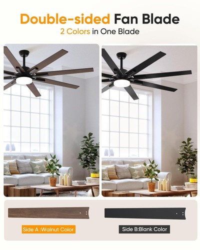 Ventiladores de techo grandes de 72 pulgadas con luces y ventilador de techo remoto interior/exterior... - Imagen 2 de 7