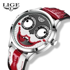 Men Watch Fashion Leather Quartz Moon phase Waterproof Funny Quirky Wristwatch
