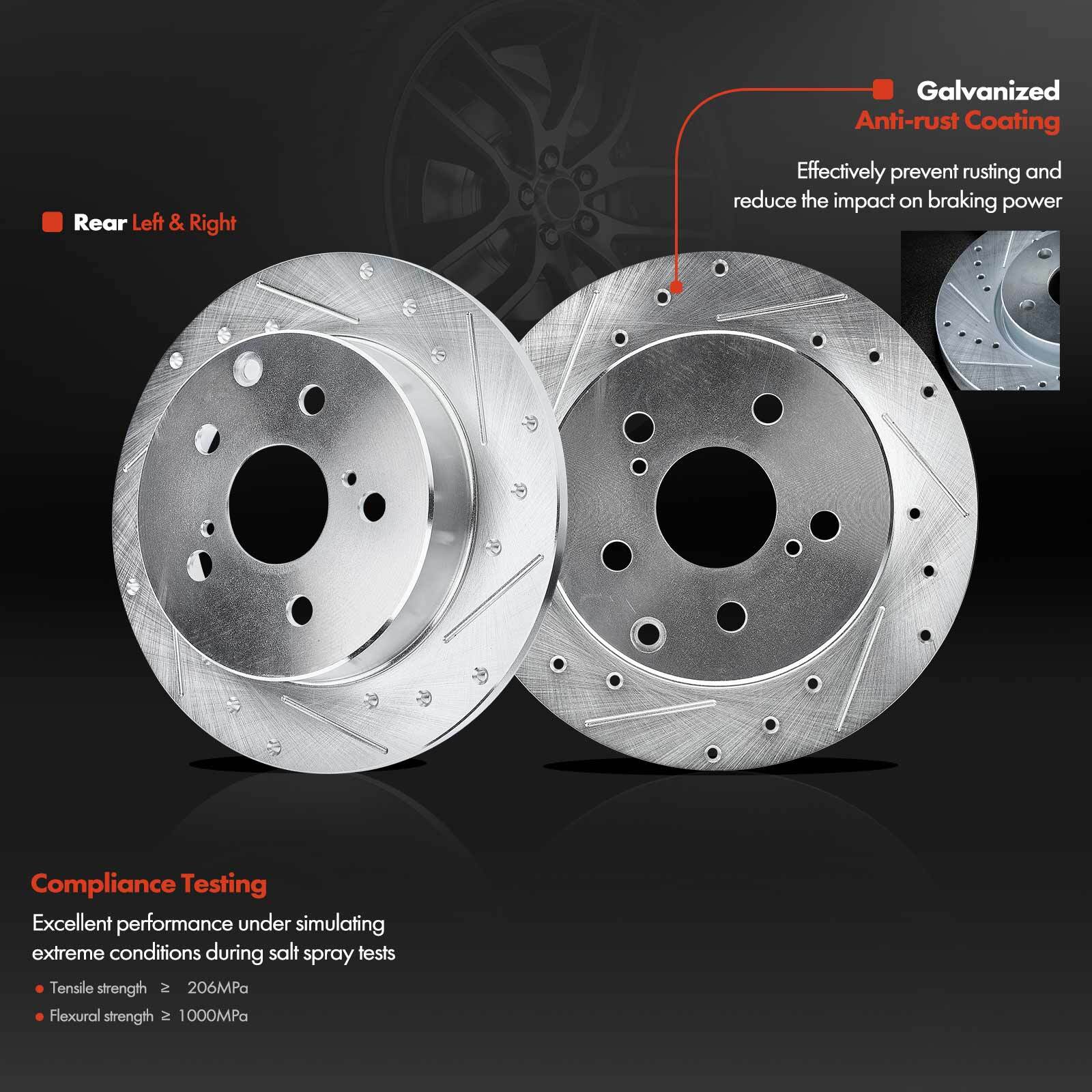 Rear Drilled Brake Rotor & Ceramic Pads + Brake Calipers for Toyota ...