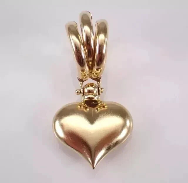 925 Sterling Silver Vintage Puffy Heart Charm Pendant 14K Yellow Gold Plated 18